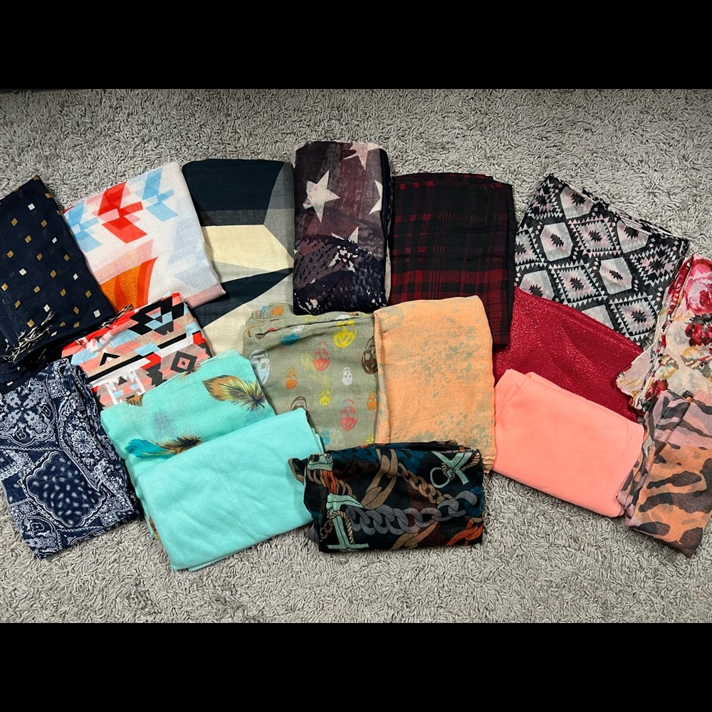 Bundle of 16, Various Brands, Colors and Designs, Scarves and Infinity Scarf